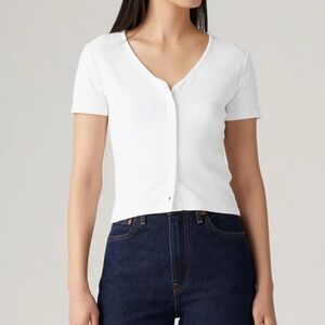 Levi’s Muse Ribbed Button Front Crop Top XS White Baby Tee